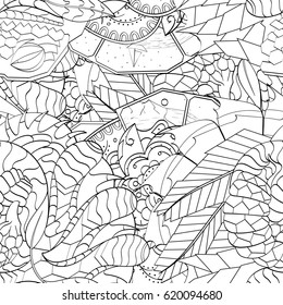 Tracery seamless calming pattern. Mehndi design. Ethnic monochrome binary doodle texture. Curved doodling black and white background. Vector.