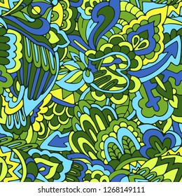 Tracery seamless paisley pattern. Doodle Mehendi background funky design.