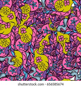 Tracery seamless  pattern. Curved doodling background. Vector.Mehndi tracery pattern, colorful seamless, handmade texture ethnic