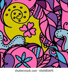 Tracery seamless  pattern. Curved doodling background. Vector.Mehndi tracery pattern, colorful seamless, handmade texture ethnic
