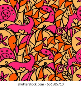 Tracery seamless  pattern. Curved doodling background. Vector.Mehndi tracery pattern, colorful seamless, handmade texture ethnic