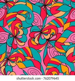 Tracery seamless pattern. Curved doodling background. Vector.Mehndi tracery pattern, colorful seamless, handmade texture ethnic