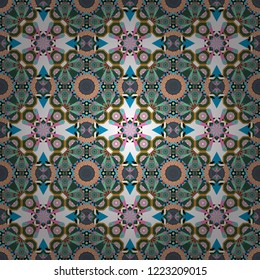 Tracery seamless pattern. Ethnic binary doodle texture. Mehndi design. Vector illustration. Curved doodling in pink, green and white colors.