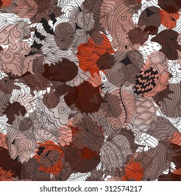 Tracery seamless pattern with ink blots. Mehendi design.Neat even colorful harmonious doodle texture. Indifferent discreet.Ambitious bracing usable, curved doodling mehndi. Colorful ink spots. Vector.