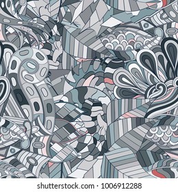 Tracery seamless pattern. Mehndi design. Ethnic colorful doodle texture. Curved doodling background. Vector