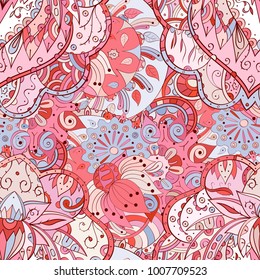 Tracery seamless pattern. Mehndi design. Ethnic colorful doodle texture. Curved doodling background. Vector
