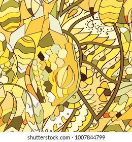 Tracery seamless pattern. Mehndi design. Ethnic colorful doodle texture. Curved doodling background. Vector