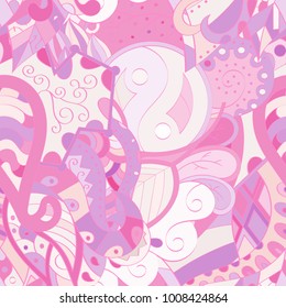 Tracery seamless pattern. Mehndi design. Ethnic colorful doodle texture. Curved doodling background. Vector