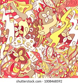 Tracery seamless pattern. Mehndi design. Ethnic colorful doodle texture. Curved doodling background. Vector