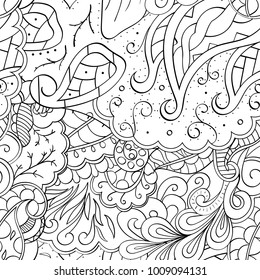 Tracery seamless pattern. Mehndi design. Ethnic monochrome binary doodle texture. Curved doodling black and white background. Vector