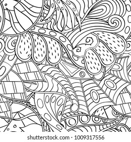 Tracery seamless pattern. Mehndi design. Ethnic monochrome binary doodle texture. Curved doodling black and white background. Vector