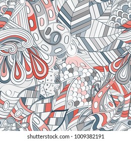 Tracery seamless pattern. Mehndi design. Ethnic colorful doodle texture. Curved doodling background. Vector