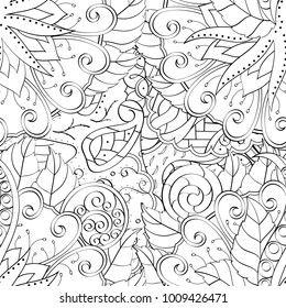 Tracery seamless pattern. Mehndi design. Ethnic monochrome binary doodle texture. Curved doodling black and white background. Vector