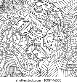 Tracery seamless pattern. Mehndi design. Ethnic monochrome binary doodle texture. Curved doodling black and white background. Vector