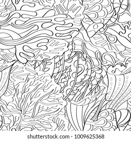 Tracery seamless pattern. Mehndi design. Ethnic monochrome binary doodle texture. Curved doodling black and white background. Vector