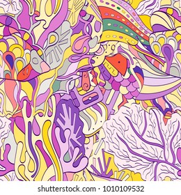 Tracery seamless pattern. Mehndi design. Ethnic colorful doodle texture. Curved doodling background. Vector