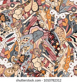 Tracery seamless pattern. Mehndi design. Ethnic colorful doodle texture. Curved doodling background. Vector