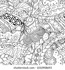 Tracery seamless pattern. Mehndi design. Ethnic monochrome binary doodle texture. Curved doodling black and white background. Vector