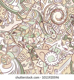 Tracery seamless pattern. Mehndi design. Ethnic colorful doodle texture. Curved doodling background. Vector