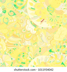 Tracery seamless pattern. Mehndi design. Ethnic colorful doodle texture. Curved doodling background. Vector