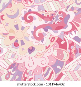 Tracery seamless pattern. Mehndi design. Ethnic colorful doodle texture. Curved doodling background. Vector