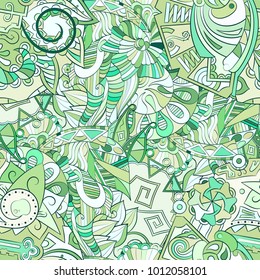 Tracery seamless pattern. Mehndi design. Ethnic colorful doodle texture. Curved doodling background. Vector
