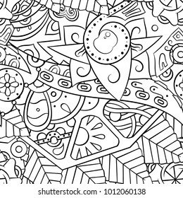 Tracery seamless pattern. Mehndi design. Ethnic monochrome binary doodle texture. Curved doodling black and white background. Vector