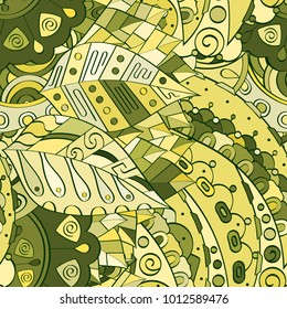 Tracery seamless pattern. Mehndi design. Ethnic colorful doodle texture. Curved doodling background. Vector