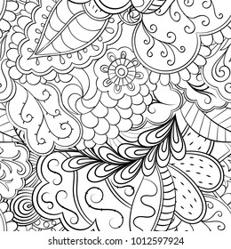 Tracery seamless pattern. Mehndi design. Ethnic monochrome binary doodle texture. Curved doodling black and white background. Vector