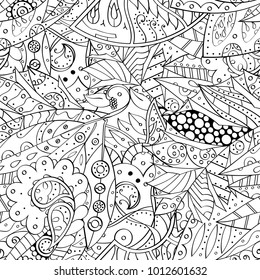 Tracery seamless pattern. Mehndi design. Ethnic monochrome binary doodle texture. Curved doodling black and white background. Vector