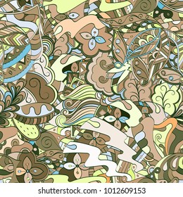 Tracery seamless pattern. Mehndi design. Ethnic colorful doodle texture. Curved doodling background. Vector
