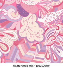 Tracery seamless pattern. Mehndi design. Ethnic colorful doodle texture. Curved doodling background. Vector