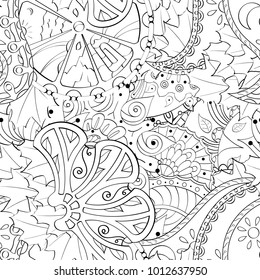 Tracery seamless pattern. Mehndi design. Ethnic monochrome binary doodle texture. Curved doodling black and white background. Vector