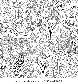 Tracery seamless pattern. Mehndi design. Ethnic monochrome binary doodle texture. Curved doodling black and white background. Vector