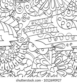 Tracery seamless pattern. Mehndi design. Ethnic monochrome binary doodle texture. Curved doodling black and white background. Vector