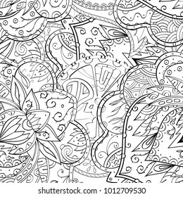 Tracery seamless pattern. Mehndi design. Ethnic monochrome binary doodle texture. Curved doodling black and white background. Vector