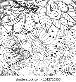 Tracery seamless pattern. Mehndi design. Ethnic monochrome binary doodle texture. Curved doodling black and white background. Vector