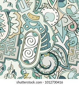 Tracery seamless pattern. Mehndi design. Ethnic colorful doodle texture. Curved doodling background. Vector