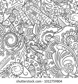 Tracery seamless pattern. Mehndi design. Ethnic monochrome binary doodle texture. Curved doodling black and white background. Vector