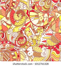 Tracery seamless pattern. Mehndi design. Ethnic colorful doodle texture. Curved doodling background. Vector