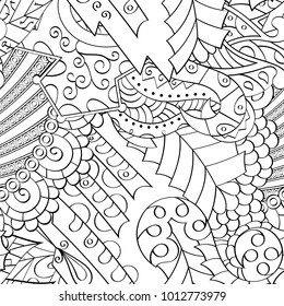 Tracery seamless pattern. Mehndi design. Ethnic monochrome binary doodle texture. Curved doodling black and white background. Vector
