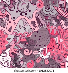 Tracery seamless pattern. Mehndi design. Ethnic colorful doodle texture. Curved doodling background. Vector