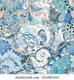 Tracery seamless pattern. Mehndi design. Ethnic colorful doodle texture. Curved doodling background. Vector