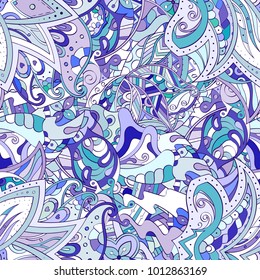 Tracery seamless pattern. Mehndi design. Ethnic colorful doodle texture. Curved doodling background. Vector