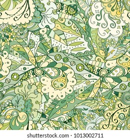 Tracery seamless pattern. Mehndi design. Ethnic colorful doodle texture. Curved doodling background. Vector