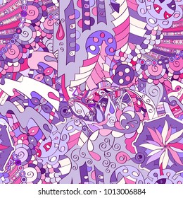 Tracery seamless pattern. Mehndi design. Ethnic colorful doodle texture. Curved doodling background. Vector