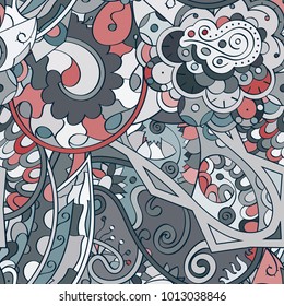 Tracery seamless pattern. Mehndi design. Ethnic colorful doodle texture. Curved doodling background. Vector