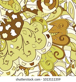 Tracery seamless pattern. Mehndi design. Ethnic colorful doodle texture. Curved doodling background. Vector