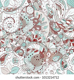 Tracery seamless pattern. Mehndi design. Ethnic colorful doodle texture. Curved doodling background. Vector
