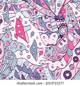 Tracery seamless pattern. Mehndi design. Ethnic colorful doodle texture. Curved doodling background. Vector